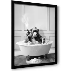 ALAYRA Framed Chimpanzee in Bathtub Wall Art, Funny Animal Art for Bathroom (16''x20'') 01