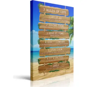 ALAYRA Framed Home Motivational Wall Art - 7 Rules Of Life Inspirational Canvas Wall Decor Beach Positive Quotes Living Room Rustic Gift For Bedroom Bathroom Ready To Hang (16x24 INCH) 01