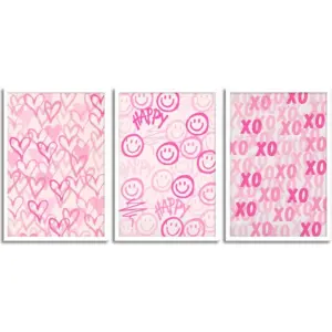 ALAYRA Framed Pink Preppy Set of 3 XO (12"x16"x3 Unframed) 01