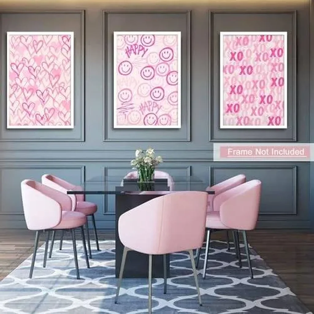 ALAYRA Framed Pink Preppy Set of 3 XO (12"x16"x3 Unframed) 01 - Image 2