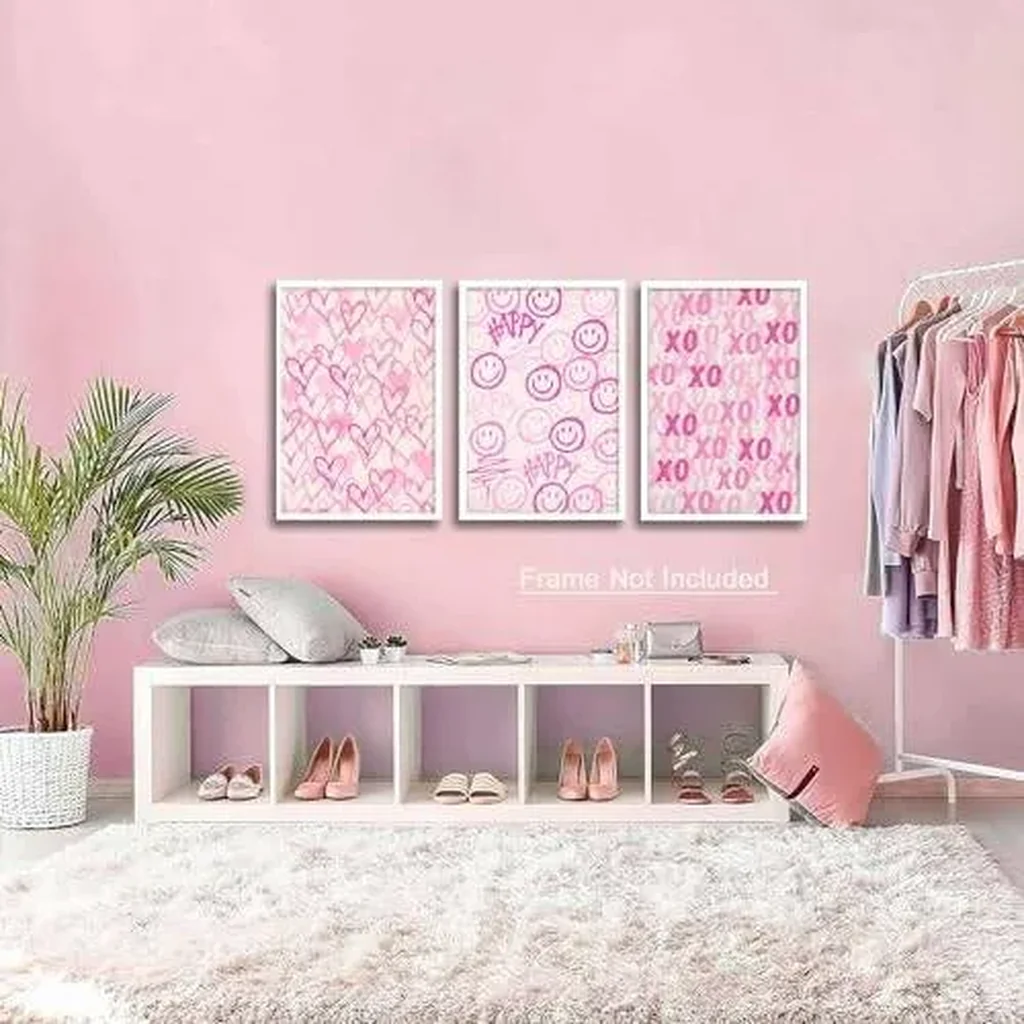 ALAYRA Framed Pink Preppy Set of 3 XO (12"x16"x3 Unframed) 01 - Image 3