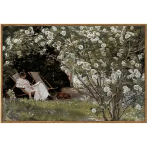 ALAYRA Framed Vintage Canvas Wall Art, Retro French Country Garden Women Flower Classical Painting Bedroom Art Print, Rustic Vintage Wall Decor Ready To Hang for Bathroom, Living Room, Office, 01
