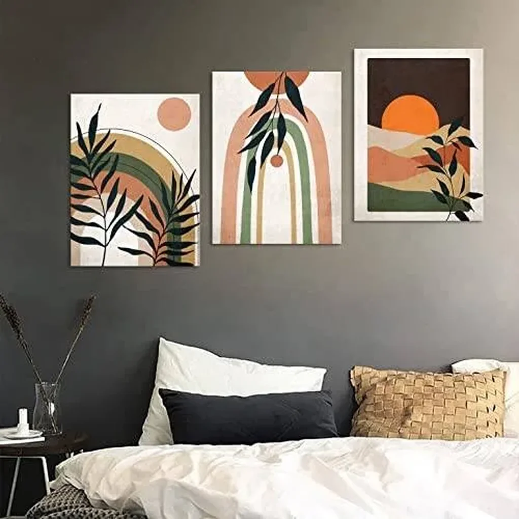ALAYRA Framed Wall Art Boho Canvas Wall Pictures Minimalist Abstract Mid Century Modern Wall Decor Bohemian Moon Phases Wall Painting for Living Room Bedroom Bathroom Home Office 12"x16"x3 Pcs 01 - Image 3