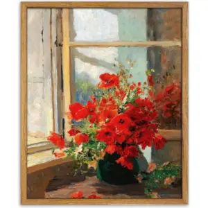 ALAYRA Framed Wall Art, Vintage Wall Art, Modern Farmhouse Decor, Red Flowers Print, Antique Wall Decor 8x10in 01