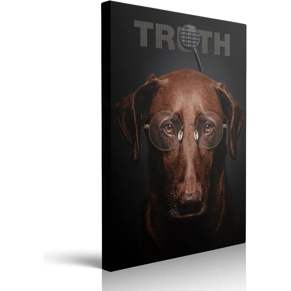 ALAYRA Framed Wise Labrador Dog Canvas Wall Art - Truth Vs Lies Decor Clever Pet Puppy Poster Prints for Bedroom Living Room Bathroom Modern Prints Home Decorative Painting Ready To Hang (16x24 INCH)