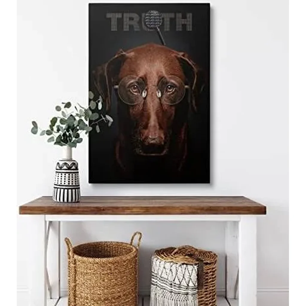 ALAYRA Framed Wise Labrador Dog Canvas Wall Art - Truth Vs Lies Decor Clever Pet Puppy Poster Prints for Bedroom Living Room Bathroom Modern Prints Home Decorative Painting Ready To Hang (16x24 INCH) - Image 3