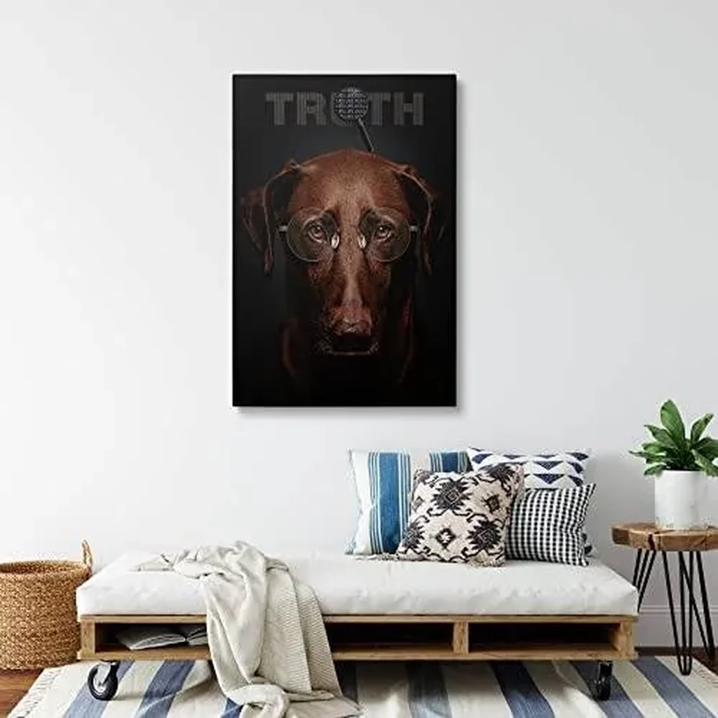 ALAYRA Framed Wise Labrador Dog Canvas Wall Art - Truth Vs Lies Decor Clever Pet Puppy Poster Prints for Bedroom Living Room Bathroom Modern Prints Home Decorative Painting Ready To Hang (16x24 INCH) - Image 4