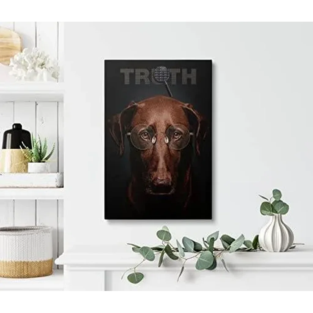 ALAYRA Framed Wise Labrador Dog Canvas Wall Art - Truth Vs Lies Decor Clever Pet Puppy Poster Prints for Bedroom Living Room Bathroom Modern Prints Home Decorative Painting Ready To Hang (16x24 INCH) - Image 5