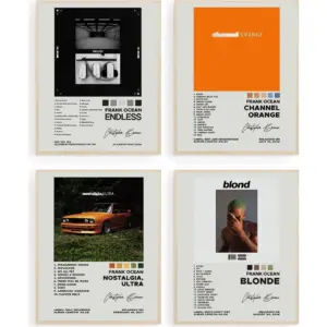 ALAYRA Frank Ocean Album Cover Signed Limited Posters Print Rapper Music Posters Canvas Wall Art Room Aesthetic Set of 4 for Teen and Girls Dorm Decor 20cmx25cm (8inchx10inch) Unframed 01