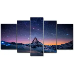 ALAYRA Fresh Look Color 5 Piece Wall Painting Starry Night Sky Over The Mountains Prints On Canvas The Picture Landscape Pictures Oil For Home Modern Decoration Print Decor For Living Room 01