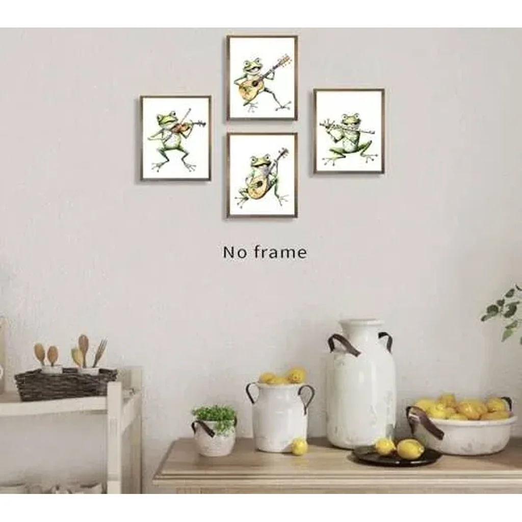 ALAYRA Frog Poster, Funny Cute Music Frog Decoration Art Poster for Living Room Bedroom Children's Room Decoration Room Home Decoration, Gift Set of 4 (8''x10'', Unframed) 01 - Image 2