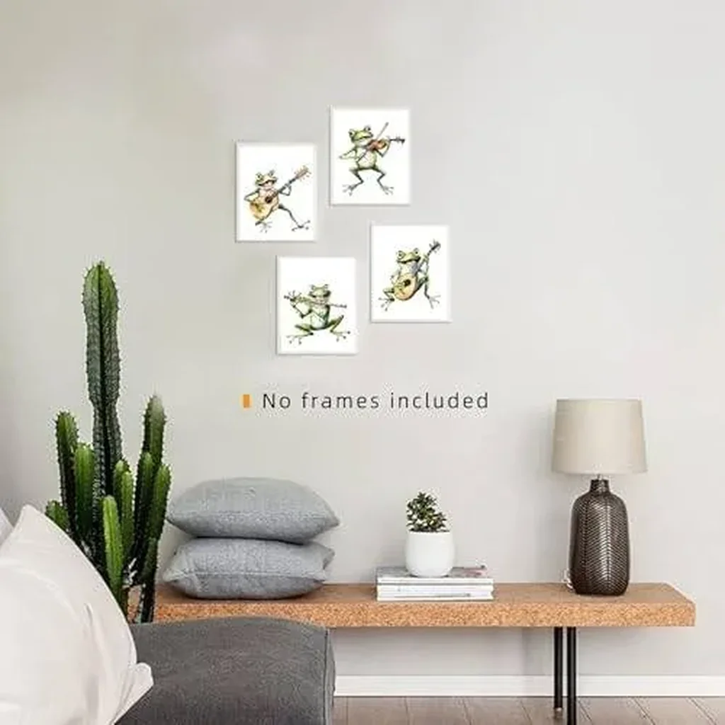 ALAYRA Frog Poster, Funny Cute Music Frog Decoration Art Poster for Living Room Bedroom Children's Room Decoration Room Home Decoration, Gift Set of 4 (8''x10'', Unframed) 01 - Image 4