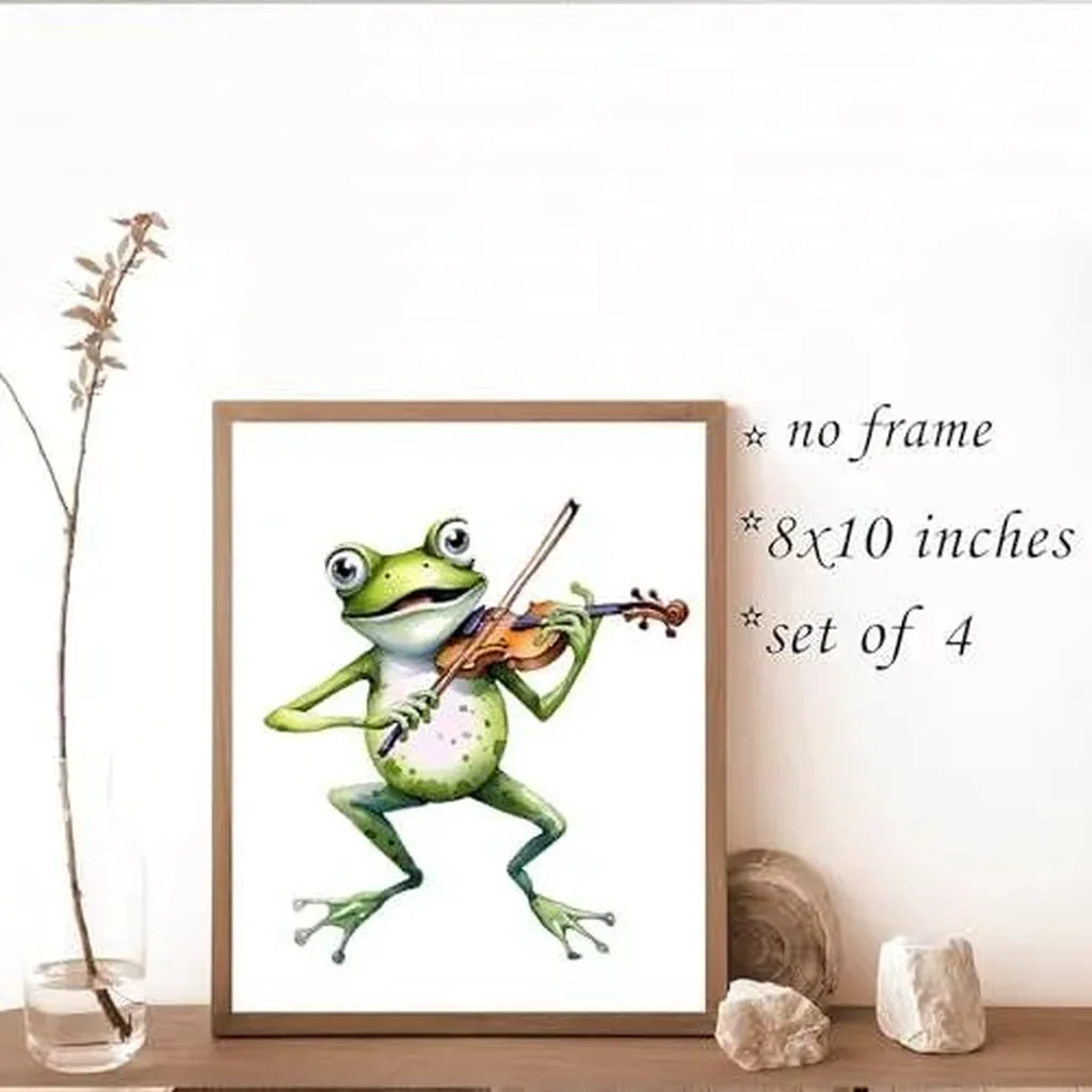 ALAYRA Frog Poster, Funny Cute Music Frog Decoration Art Poster for Living Room Bedroom Children's Room Decoration Room Home Decoration, Gift Set of 4 (8''x10'', Unframed) 01 - Image 6