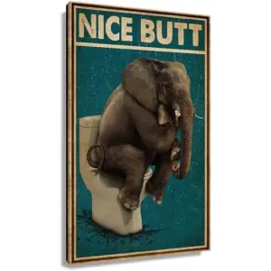 ALAYRA Funny Animal Wall Art Canvas Poster Elephant Nice Butt Sitting on the Toilet Rectangle Modern Print Artwork Painting Vintage Wall Decor Picture for Bathroom Restroom Unframed 16x24 inch(40x60cm