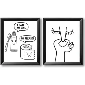ALAYRA Funny Bathroom Decor - White and Black Bathroom Wall Art Posters Prints (8x10inch) 2pcs, Aesthetic Room Decor, Bathroom Accessories for your Home Decor, Laundry Room Decor -No Frame - UNFRAMED