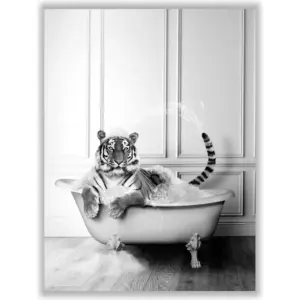 ALAYRA Funny Bathroom Decor Tiger Animals Bathtub PosterUnframed (12 x 16 Inch) Bathroom Wall Decor, Black and White Bathroom Decor, Tiger Wall Art Photo Pics Poster Funny Bathroom Modern Cute Chic Co