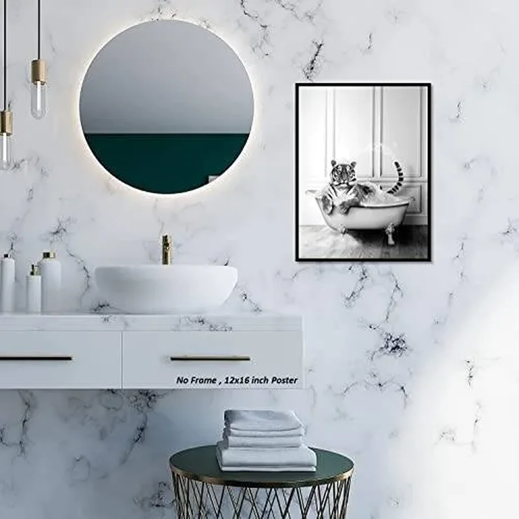 ALAYRA Funny Bathroom Decor Tiger Animals Bathtub PosterUnframed (12 x 16 Inch) Bathroom Wall Decor, Black and White Bathroom Decor, Tiger Wall Art Photo Pics Poster Funny Bathroom Modern Cute Chic Co - Image 3