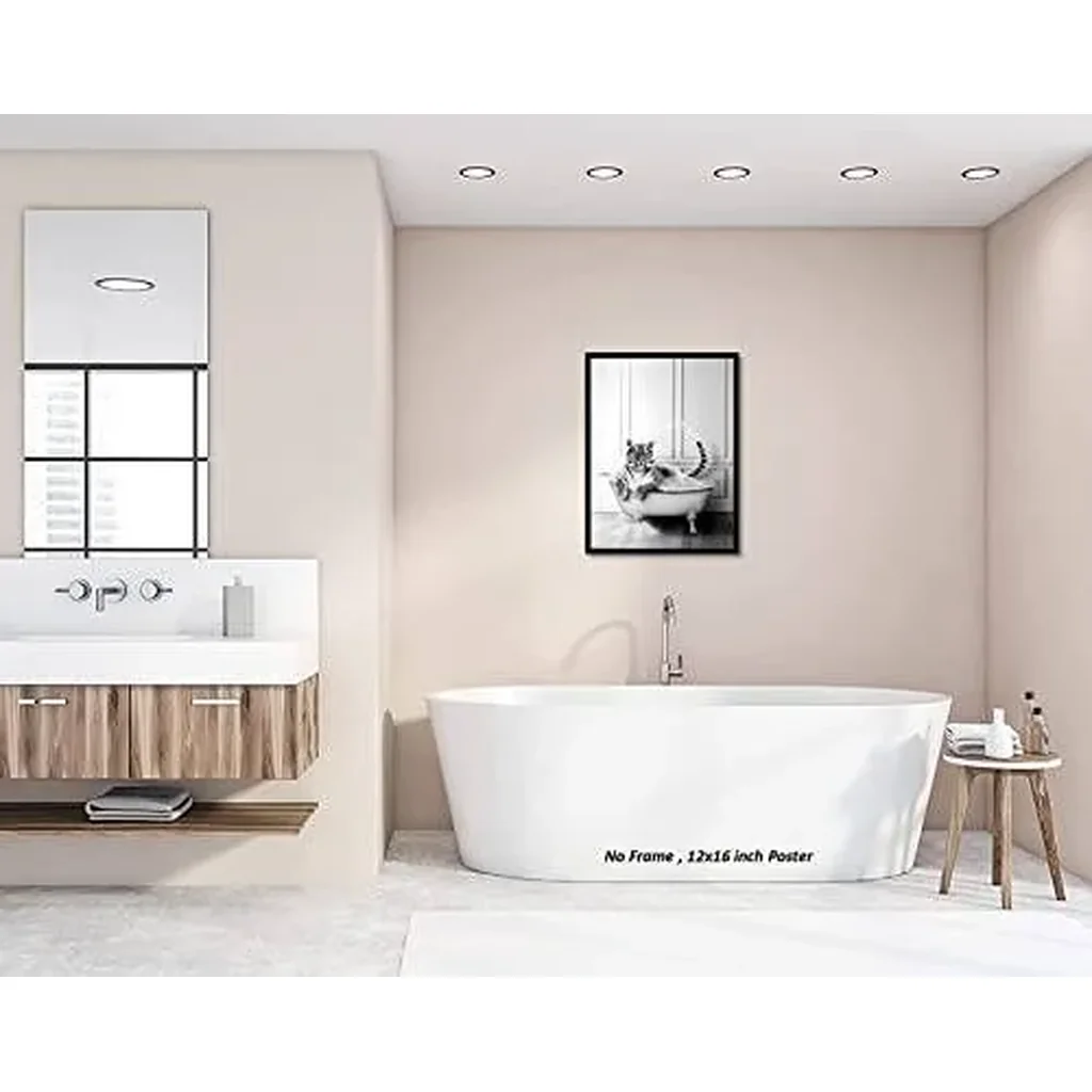 ALAYRA Funny Bathroom Decor Tiger Animals Bathtub PosterUnframed (12 x 16 Inch) Bathroom Wall Decor, Black and White Bathroom Decor, Tiger Wall Art Photo Pics Poster Funny Bathroom Modern Cute Chic Co - Image 4