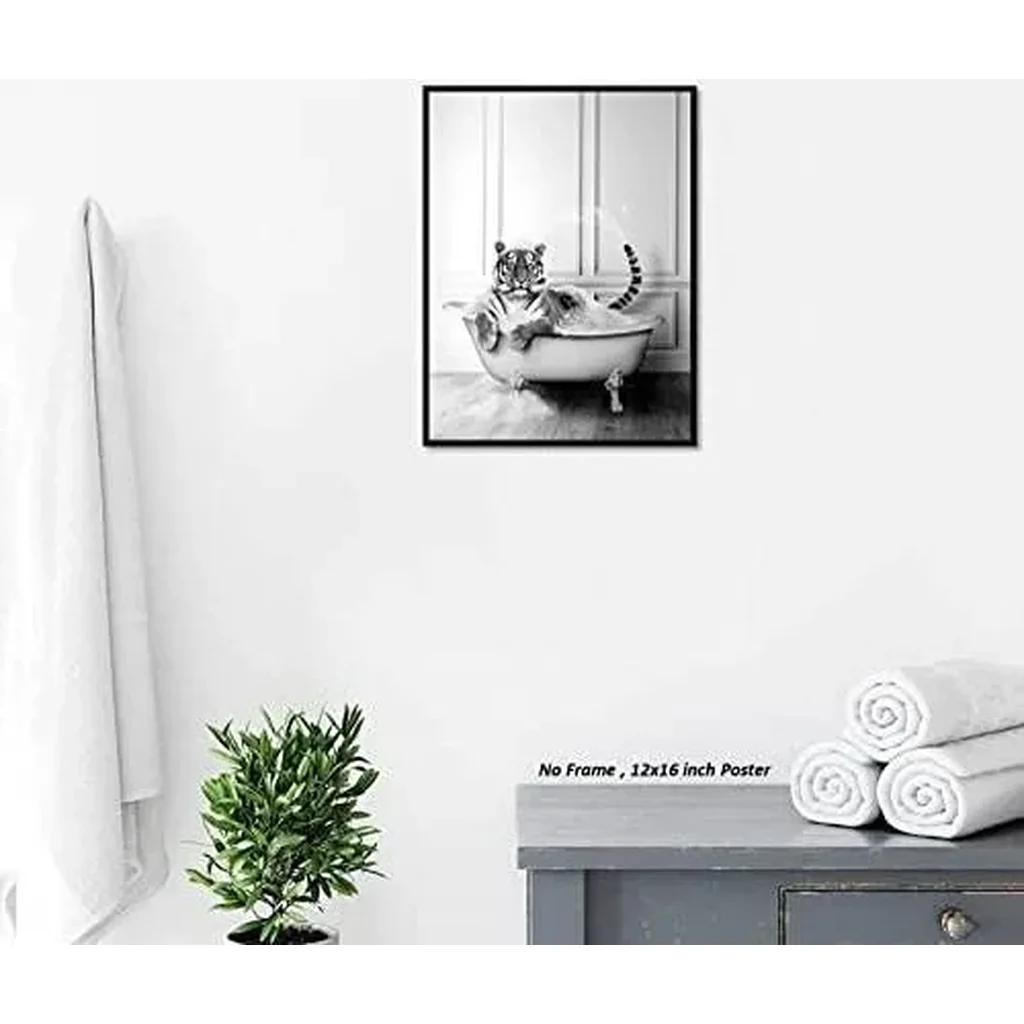 ALAYRA Funny Bathroom Decor Tiger Animals Bathtub PosterUnframed (12 x 16 Inch) Bathroom Wall Decor, Black and White Bathroom Decor, Tiger Wall Art Photo Pics Poster Funny Bathroom Modern Cute Chic Co - Image 5