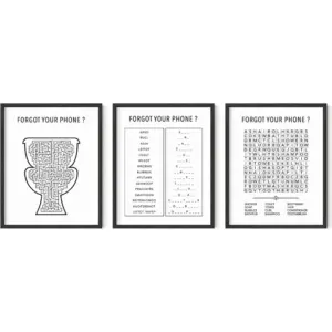 ALAYRA Funny Bathroom Decor Wall Art - By Set of 3 Funny Bathroom Crossword Puzzle Wall Art, Bathroom Prints & Wall Art for Bathrooms Funny Forget Your Phone Bathroom Sign, UNFRAMED 8"x10" 01