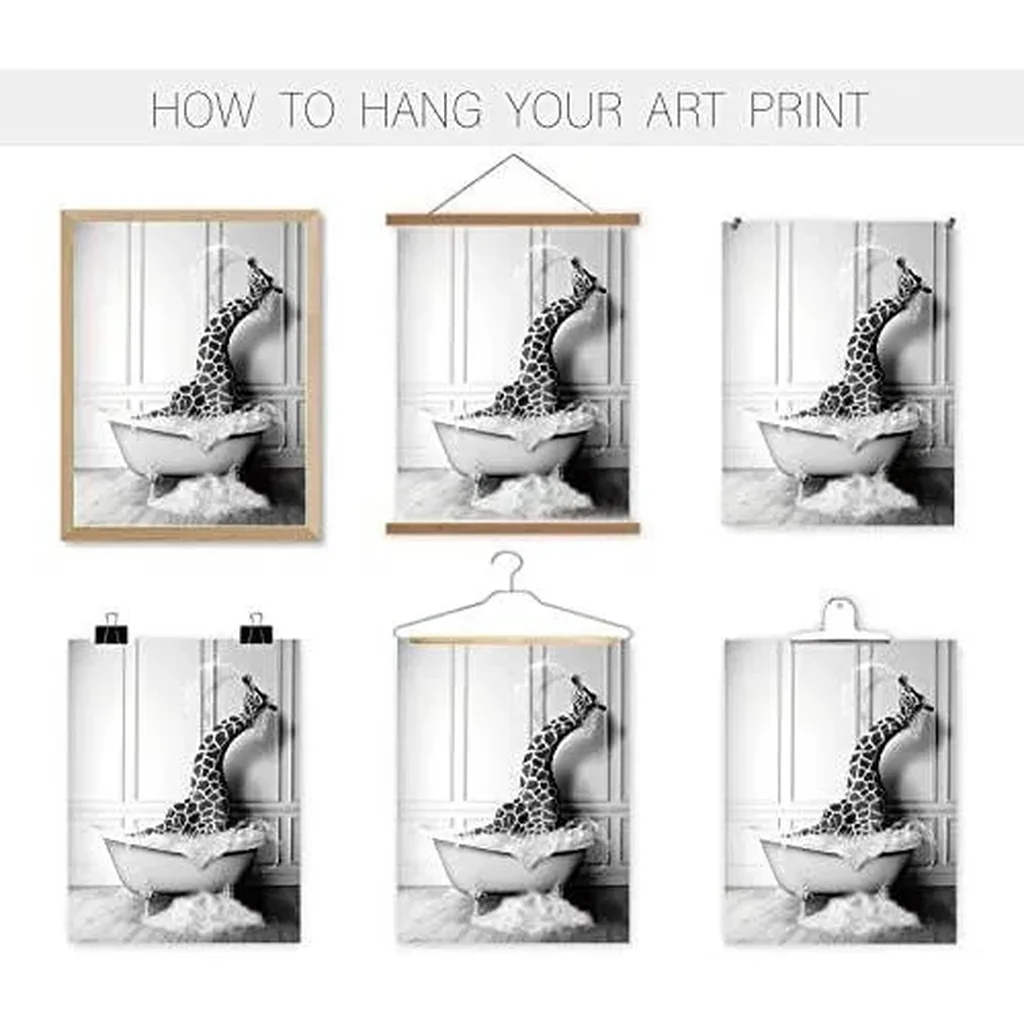 ALAYRA Funny Bathroom Decor Wall Art Cute Black and White Animals in Bathtub Rustic Farmhouse Home Wall Decor Giraffe Penguin Elephant Pictures Prints for Living Room Kids Bathroom, (6PCS, 8"x10", Unf - Image 6