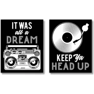 ALAYRA Funny Bathroom Decor Wall Art Prints (UNFRAMED 8 x 10 Set of 2) Restroom Powder Room Wash Laundry Room Hip Hop Wall Decor Signs Posters - It was All A Dream Keep Ya Head Up 01