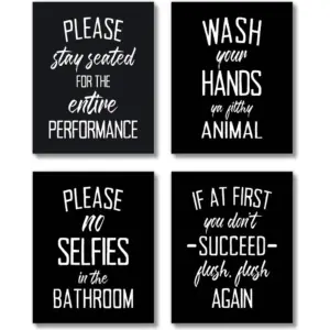 ALAYRA Funny Bathroom Decor Wall Art Prints (UNFRAMED 8 x 10 Set of 4) Black and White Restroom Powder Room Wash Farmhouse Wall Decor Signs Posters - Wash Your Hands White and Black 01