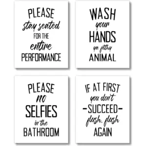 ALAYRA Funny Bathroom Decor Wall Art Prints (UNFRAMED 8 x 10 Set of 4) Restroom Powder Room Wash Laundry Room Farmhouse Wall Decor Signs Posters - Wash Your Hands - White 01