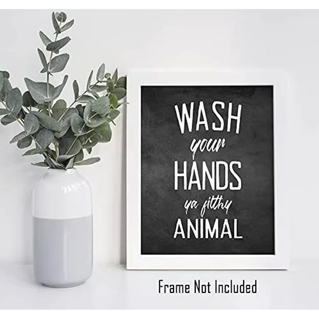 ALAYRA Funny Bathroom Decor Wall Art Prints (UNFRAMED 8 x 10) Restroom Powder Room Wash Laundry Room Hip Hop Wall Decor Signs Posters (Wash Your Hands - Black Chalkboard) 01 - Image 3