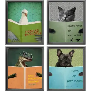 ALAYRA Funny Bathroom Decor Wall Art Prints Set - Animals Reading Books Inspirational Canvas Painting, Humor Vintage Bathroom Pictures, Cute Humor Animals Wall Decor Signs8x10inch, Unframed 01
