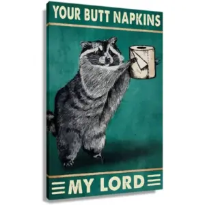 ALAYRA Funny Bathroom Decor Your Butt Napkin My Lard Raccoon Animal Wall Art Prints Pictures Contemporary Toilet Poster Green Canvas Artwork for Restroom Decoration Unframed 12x18 inch(30x45cm) 01
