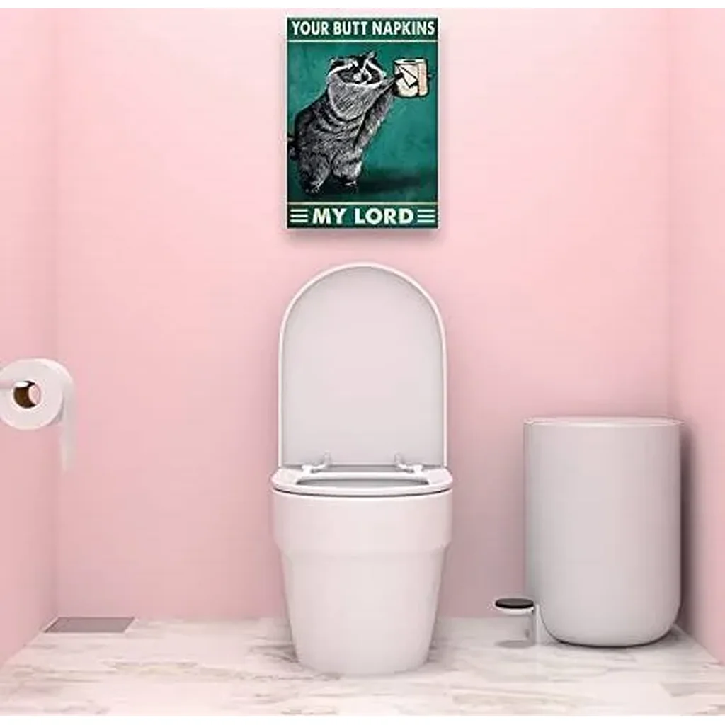 ALAYRA Funny Bathroom Decor Your Butt Napkin My Lard Raccoon Animal Wall Art Prints Pictures Contemporary Toilet Poster Green Canvas Artwork for Restroom Decoration Unframed 12x18 inch(30x45cm) 01 - Image 2