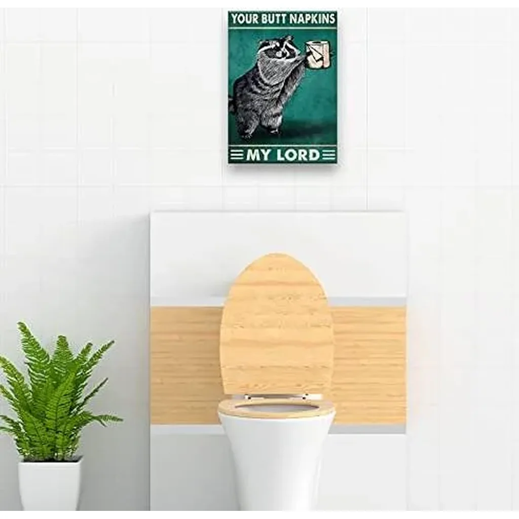 ALAYRA Funny Bathroom Decor Your Butt Napkin My Lard Raccoon Animal Wall Art Prints Pictures Contemporary Toilet Poster Green Canvas Artwork for Restroom Decoration Unframed 12x18 inch(30x45cm) 01 - Image 3