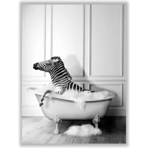 ALAYRA Funny Bathroom Decor Zebra Animal Bathtub PosterUnframed (12 x 16 Inch) Bathroom Wall Decor, Black and White Bathroom Decor, Zebra Print Poster Photos Picture Pics Wall Art Funny Bathroom Moder