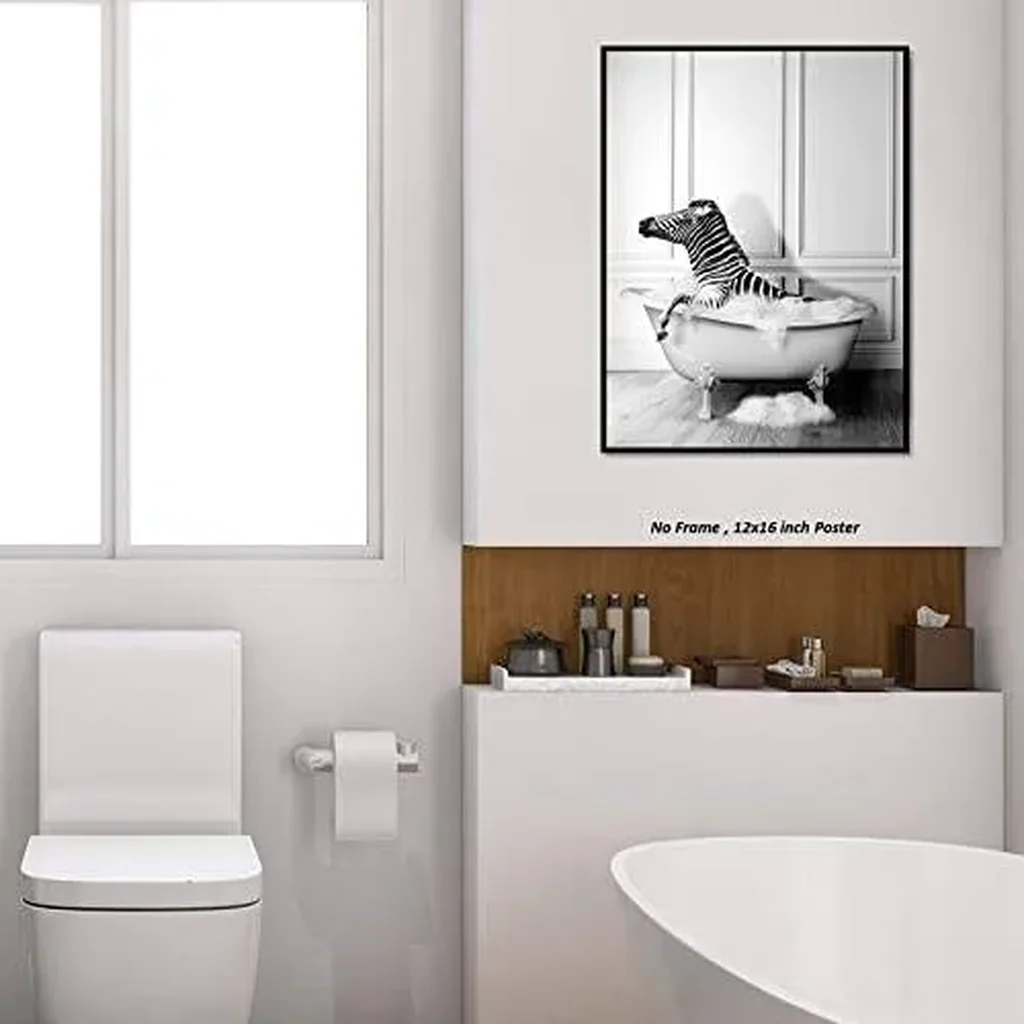 ALAYRA Funny Bathroom Decor Zebra Animal Bathtub PosterUnframed (12 x 16 Inch) Bathroom Wall Decor, Black and White Bathroom Decor, Zebra Print Poster Photos Picture Pics Wall Art Funny Bathroom Moder - Image 3