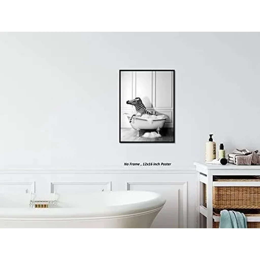 ALAYRA Funny Bathroom Decor Zebra Animal Bathtub PosterUnframed (12 x 16 Inch) Bathroom Wall Decor, Black and White Bathroom Decor, Zebra Print Poster Photos Picture Pics Wall Art Funny Bathroom Moder - Image 5