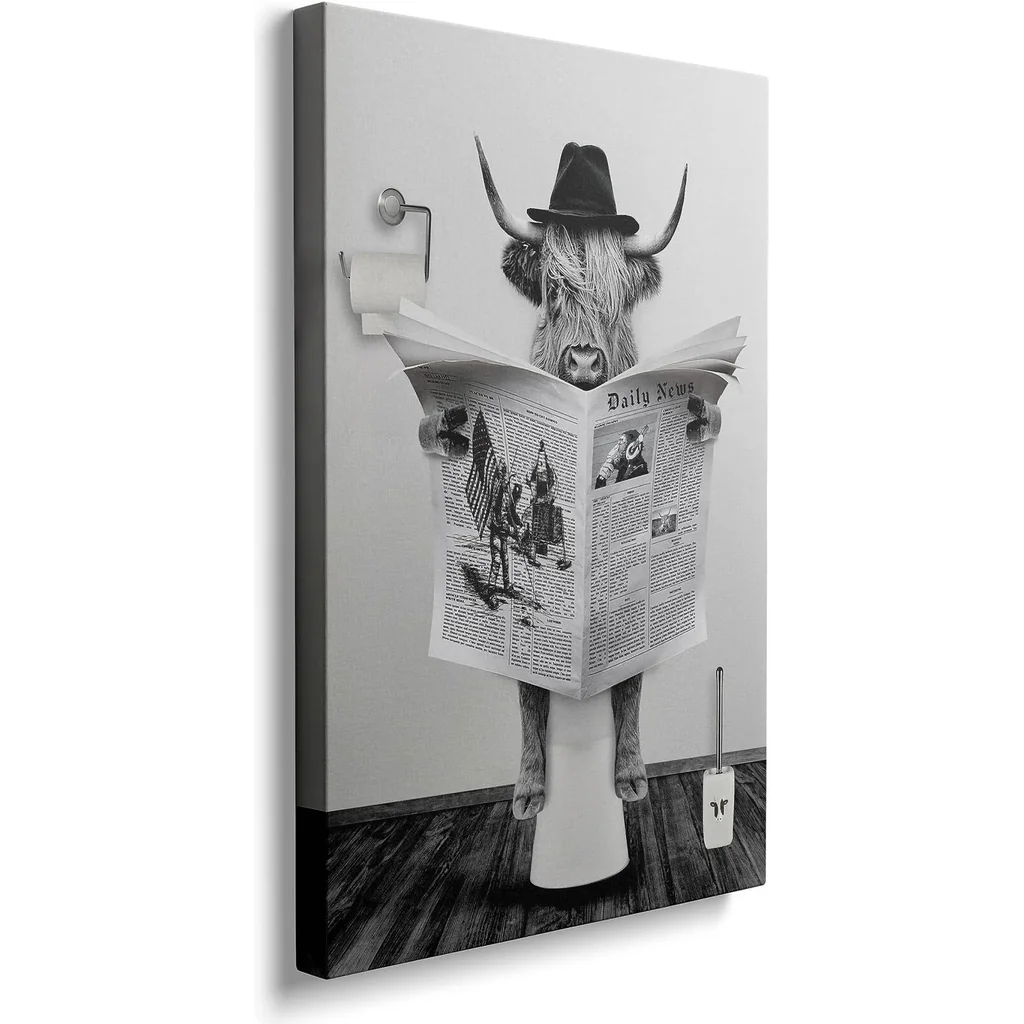 ALAYRA Funny Bathroom Highland Cow Canvas Wall Art (12x16 Inches) 01