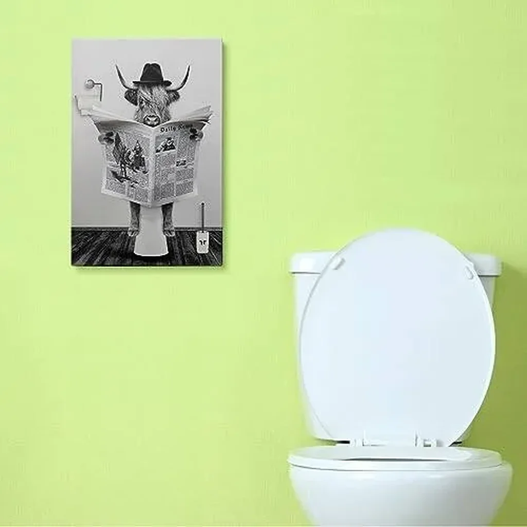 ALAYRA Funny Bathroom Highland Cow Canvas Wall Art (12x16 Inches) 01 - Image 3