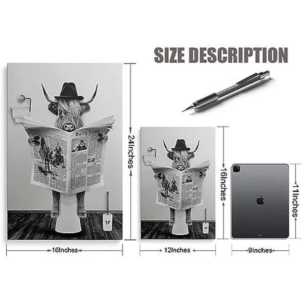 ALAYRA Funny Bathroom Highland Cow Canvas Wall Art (12x16 Inches) 01 - Image 5