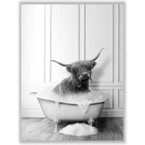 ALAYRA Funny Bathroom Highland Cow Decor PosterUnframed (12 x 16 Inch) Bathroom Wall Decor, Black and White Bathroom Decor, Farmhouse Wall Decor, Highland Cow Picture Funny Bathroom Modern Cute Chic C