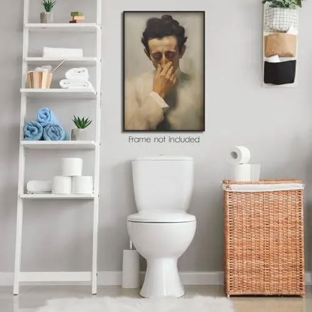 ALAYRA Funny Bathroom Wall Art, Vintage Funny Bathroom Poster Classical Boy with Clothespin, Humor Amusing Toilet Art Pinching Nose Funny Wall Decor 12x16in Unframed 01 - Image 4