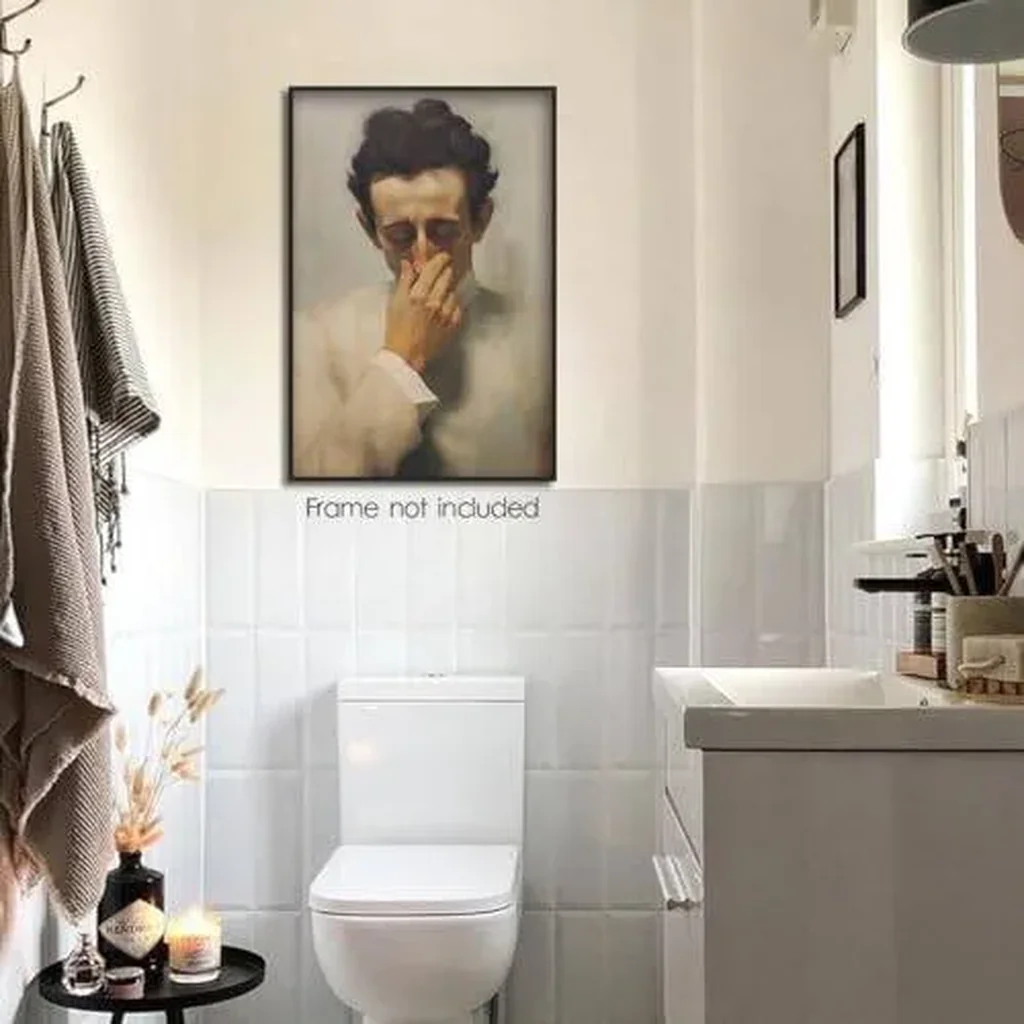 ALAYRA Funny Bathroom Wall Art, Vintage Funny Bathroom Poster Classical Boy with Clothespin, Humor Amusing Toilet Art Pinching Nose Funny Wall Decor 12x16in Unframed 01 - Image 6