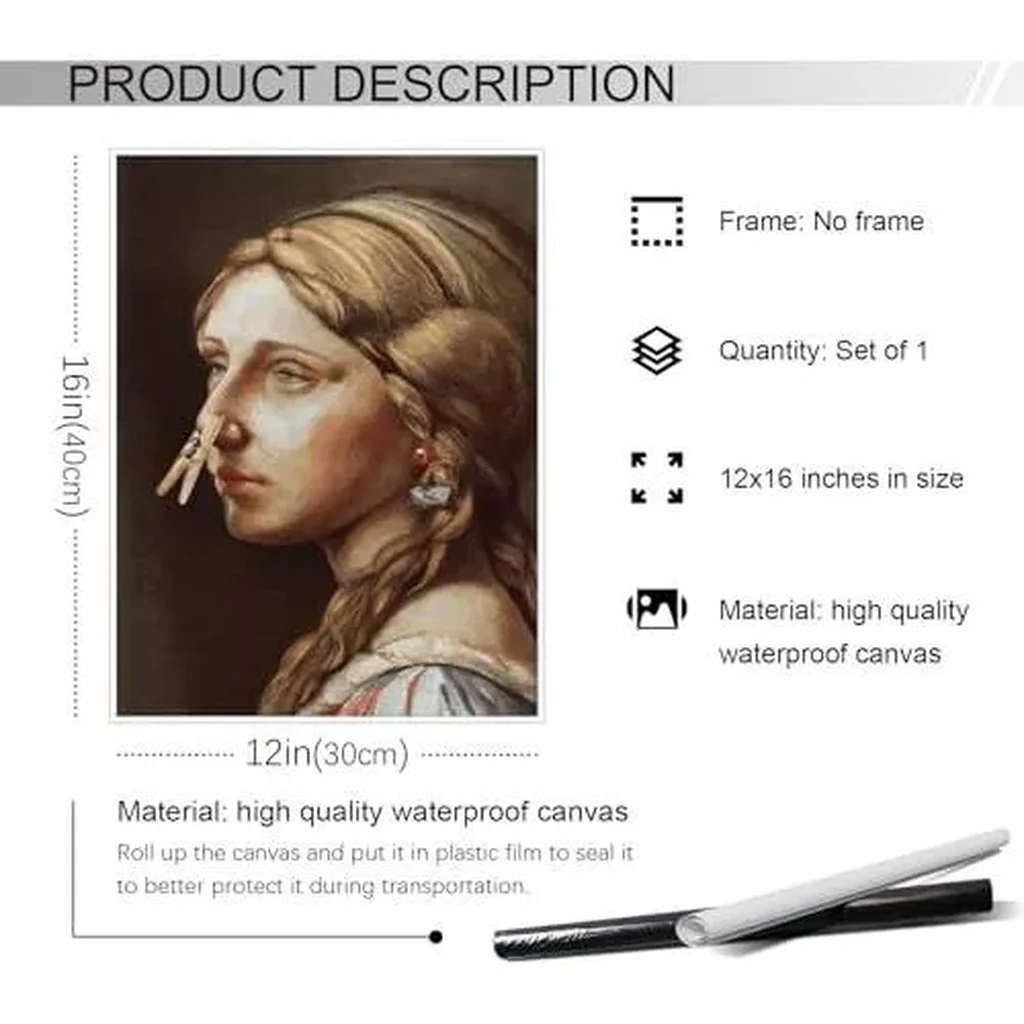 ALAYRA Funny Bathroom Wall Art, Vintage Funny Bathroom Poster Classical Girl with Clothespin, Humor Amusing Toilet Art Pinching Nose Funny Wall Decor 12x16in Unframed 01 - Image 5