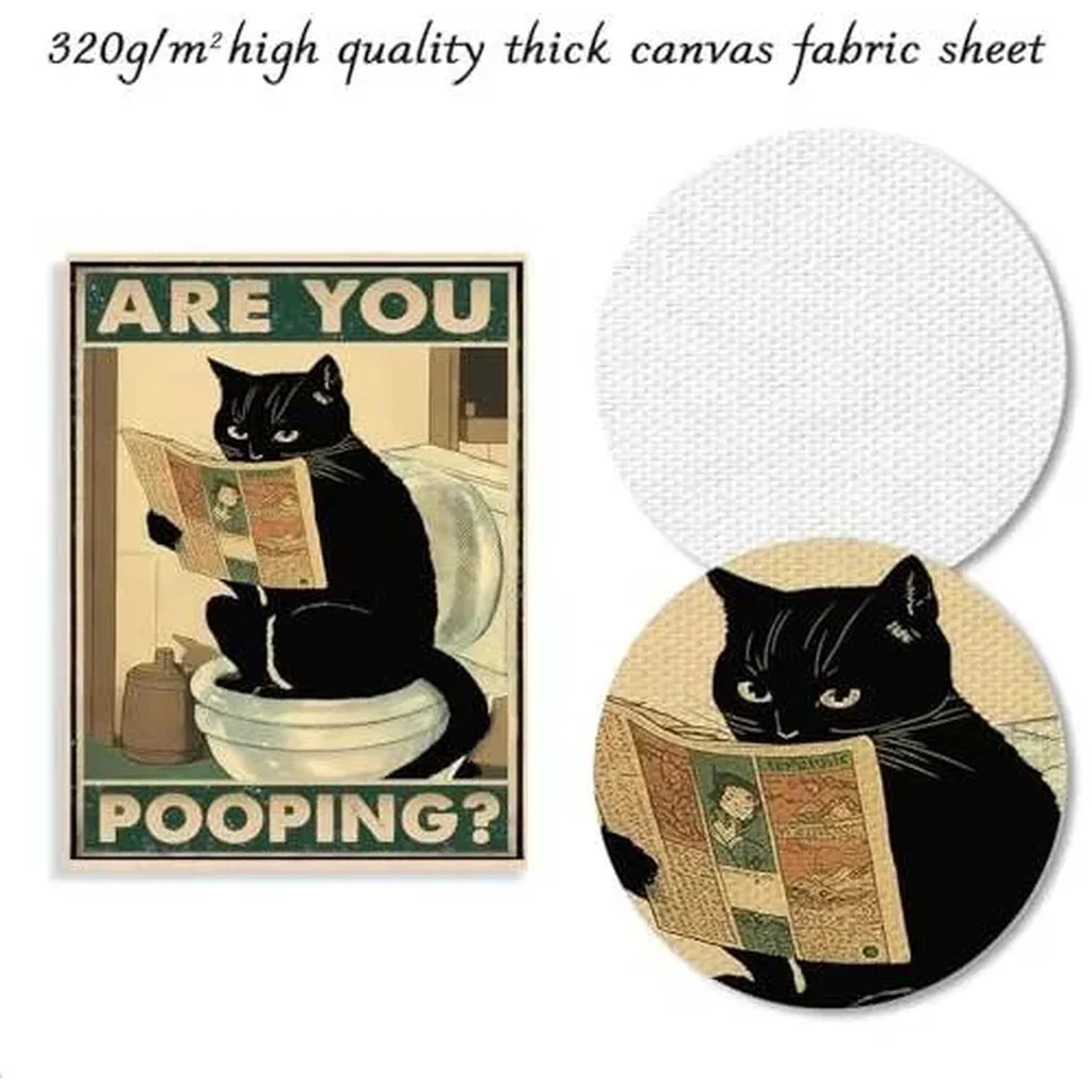 ALAYRA Funny Black Cat Bathroom Wall Art Are You Pooping Cat Sign Vintage Cat Sitting on the Toilet Reading Newspaper Poster for Bathroom 12x16 in Unframed 01 - Image 5
