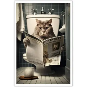 ALAYRA Funny Cat Bathroom Canvas Wall Art Cute Cat In Toilet Posters Black and White Animal Prints Painting Maximalist Mid Century Modern Aesthetic Wall Decor for 12x16in Unframed 01
