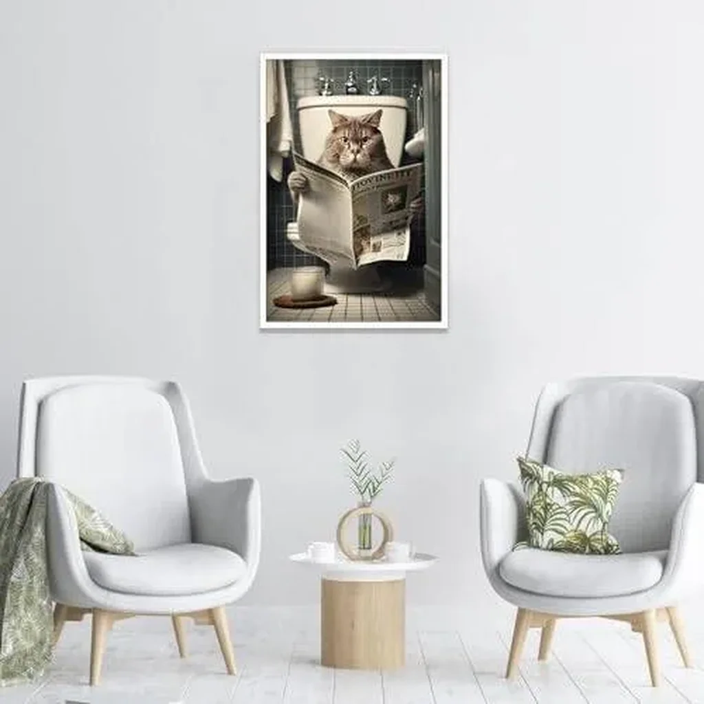ALAYRA Funny Cat Bathroom Canvas Wall Art Cute Cat In Toilet Posters Black and White Animal Prints Painting Maximalist Mid Century Modern Aesthetic Wall Decor for 12x16in Unframed 01 - Image 4