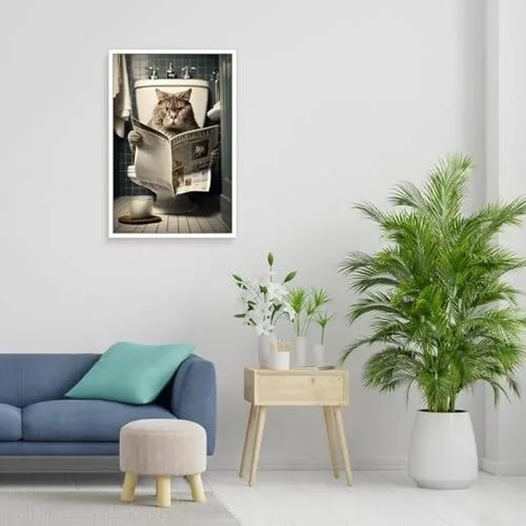 ALAYRA Funny Cat Bathroom Canvas Wall Art Cute Cat In Toilet Posters Black and White Animal Prints Painting Maximalist Mid Century Modern Aesthetic Wall Decor for 12x16in Unframed 01 - Image 5