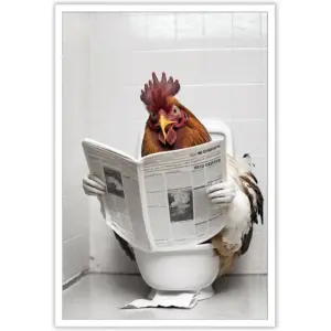 ALAYRA Funny Chicken Bathroom Canvas Wall Art Cute Chicken In Toilet Posters Black and White Animal Prints Painting Maximalist Mid Century Modern Aesthetic Wall Decor for 12x16in Unframed 01