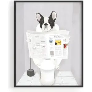 ALAYRA Funny Dog Bathroom Decor - Funny Bathroom Wall Art of Dog Poster Wall Art and Animal Posters Dog Bathroom Signs and Funny Bathroom Art French Bulldog in Bathroom UNFRAMED (8x10) 01