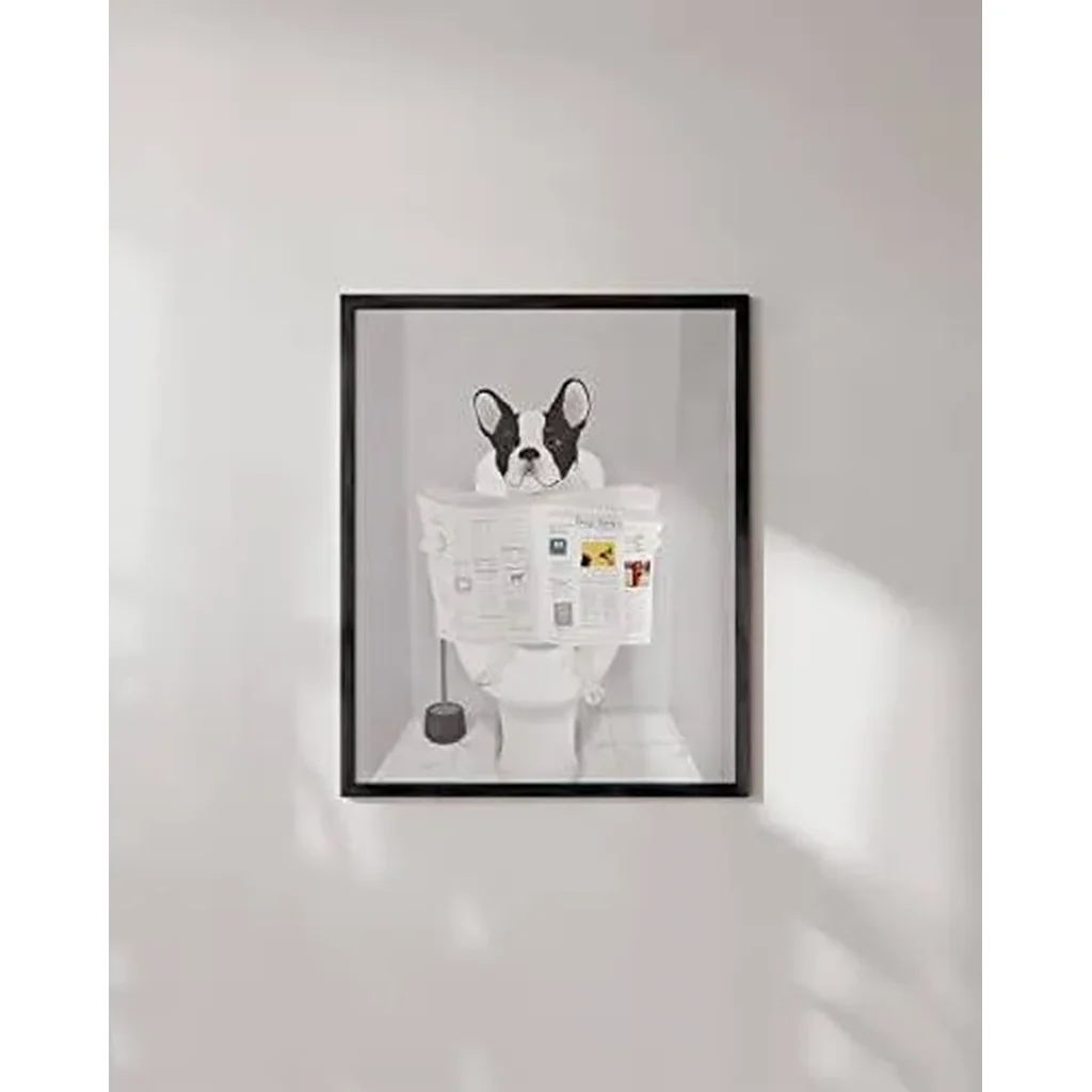 ALAYRA Funny Dog Bathroom Decor - Funny Bathroom Wall Art of Dog Poster Wall Art and Animal Posters Dog Bathroom Signs and Funny Bathroom Art French Bulldog in Bathroom UNFRAMED (8x10) 01 - Image 2